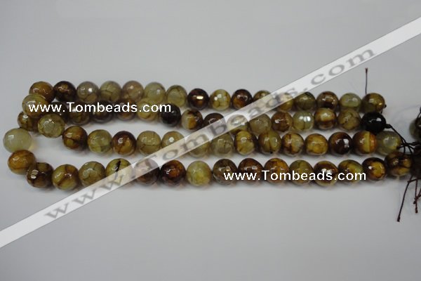 CAG5831 15 inches 12mm faceted round fire crackle agate beads