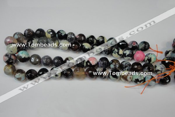 CAG5847 15 inches 14mm faceted round fire crackle agate beads