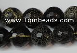 CAG5848 15 inches 14mm faceted round fire crackle agate beads