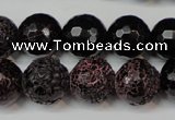 CAG5849 15 inches 14mm faceted round fire crackle agate beads