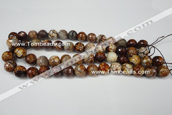 CAG5850 15 inches 14mm faceted round fire crackle agate beads