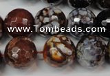 CAG5871 15 inches 16mm faceted round fire crackle agate beads