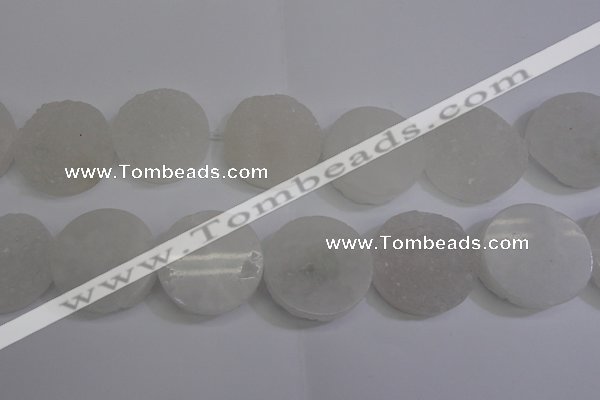 CAG5984 15.5 inches 35mm coin white agate gemstone beads