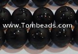 CAG6003 15.5 inches 10mm carved round matte black agate beads