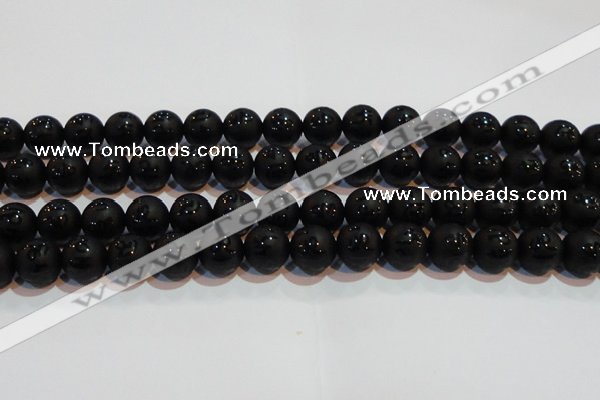 CAG6003 15.5 inches 10mm carved round matte black agate beads