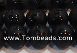 CAG6004 15.5 inches 12mm carved round matte black agate beads