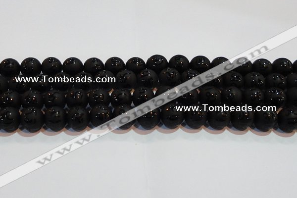 CAG6004 15.5 inches 12mm carved round matte black agate beads