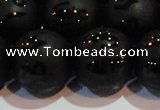 CAG6006 15.5 inches 16mm carved round matte black agate beads