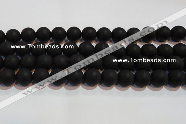 CAG6015 15.5 inches 14mm round matte black agate beads