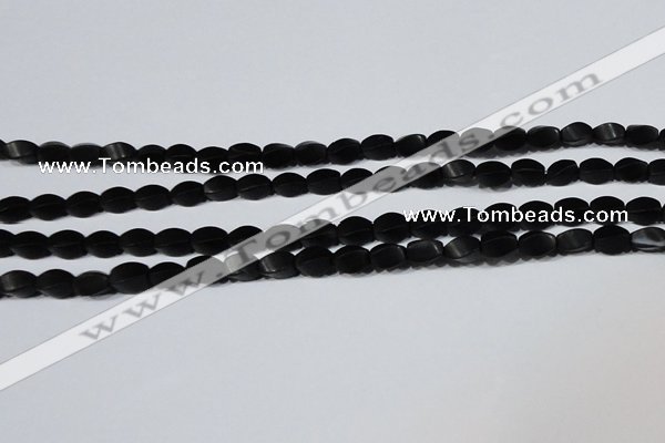 CAG6040 15.5 inches 5*8mm twisted rice matte black agate beads