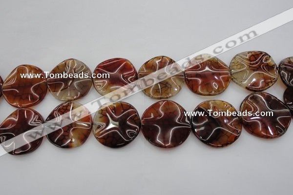 CAG6056 15.5 inches 30mm wavy coin dragon veins agate beads