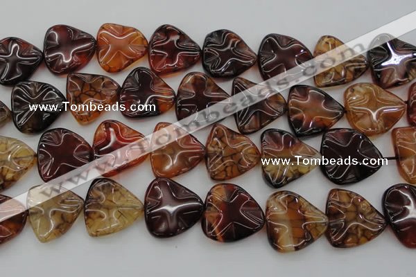 CAG6076 15.5 inches 30mm wavy triangle dragon veins agate beads