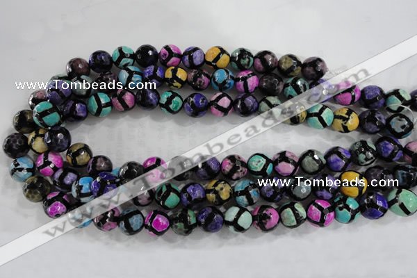CAG6133 15 inches 14mm faceted round tibetan agate gemstone beads