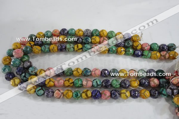 CAG6142 15 inches 12mm faceted round tibetan agate gemstone beads