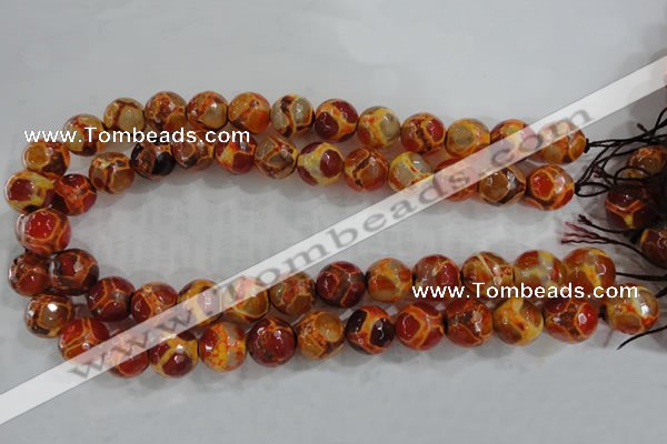 CAG6152 15 inches 14mm faceted round tibetan agate gemstone beads