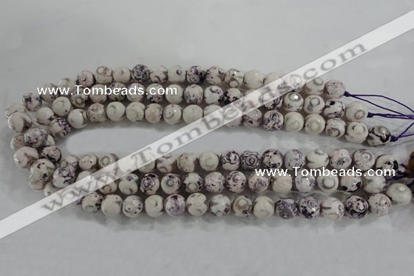 CAG6181 15 inches 12mm faceted round tibetan agate gemstone beads