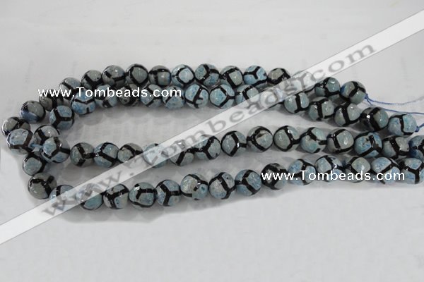 CAG6186 15 inches 10mm faceted round tibetan agate gemstone beads