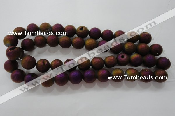 CAG6315 15 inches 14mm faceted round plated druzy agate beads