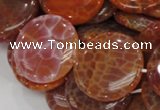 CAG633 15.5 inches 30mm coin natural fire agate beads wholesale