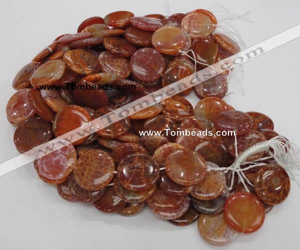 CAG633 15.5 inches 30mm coin natural fire agate beads wholesale