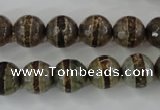 CAG6368 15 inches 12mm faceted round tibetan agate gemstone beads