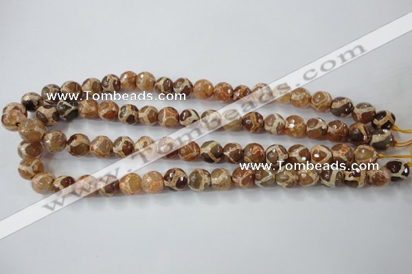 CAG6379 15 inches 10mm faceted round tibetan agate gemstone beads