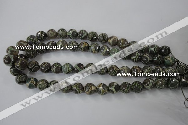 CAG6382 15 inches 8mm faceted round tibetan agate gemstone beads