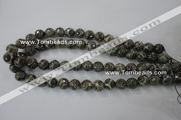 CAG6383 15 inches 10mm faceted round tibetan agate gemstone beads