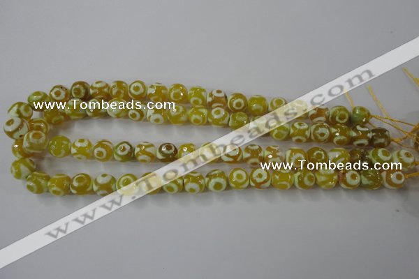 CAG6387 15 inches 8mm faceted round tibetan agate gemstone beads