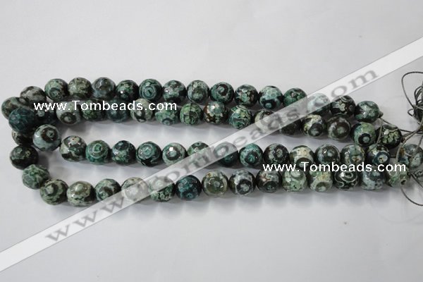 CAG6397 15 inches 12mm faceted round tibetan agate gemstone beads