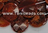 CAG640 15.5 inches 30mm faceted coin natural fire agate beads