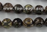 CAG6400 15 inches 14mm faceted round tibetan agate gemstone beads