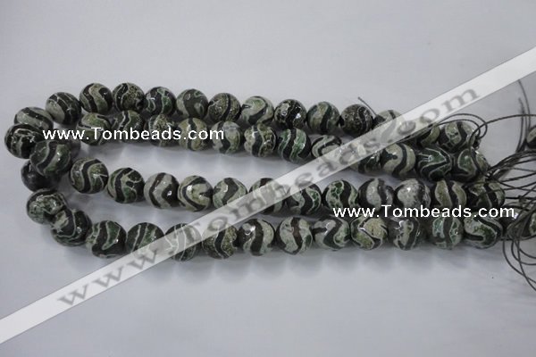 CAG6402 15 inches 14mm faceted round tibetan agate gemstone beads