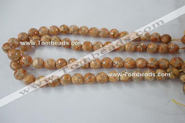 CAG6420 15 inches 12mm faceted round tibetan agate gemstone beads