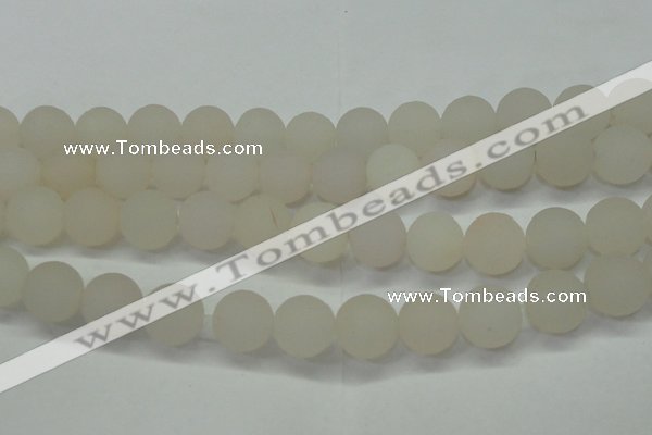 CAG6683 15 inches 14mm round white pilates agate beads