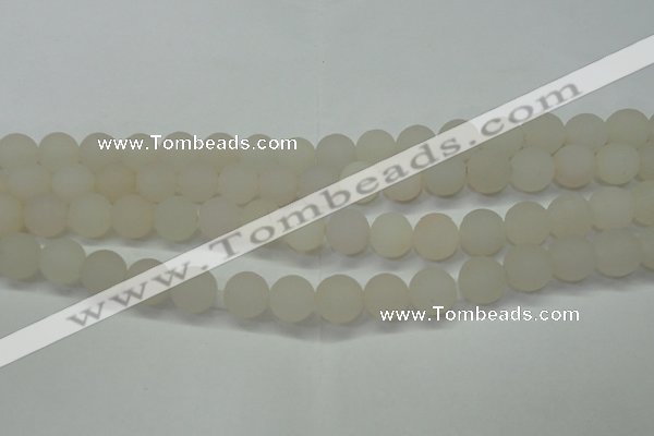 CAG6687 15 inches 8mm round white pilates agate beads