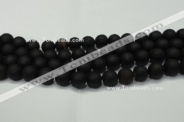 CAG6742 15 inches 12mm round black pilates agate beads