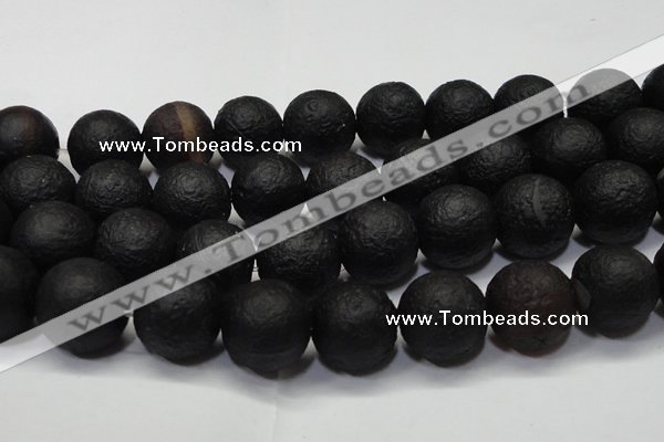 CAG6746 15 inches 20mm round black pilates agate beads