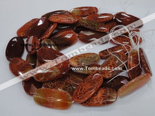 CAG681 15.5 inches 25*50mm faceted freeform natural fire agate beads