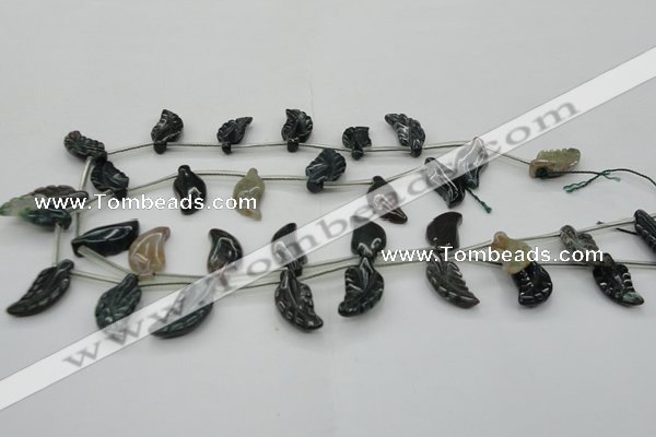 CAG6845 Top drilled 10*20mm carved leaf Indian agate beads