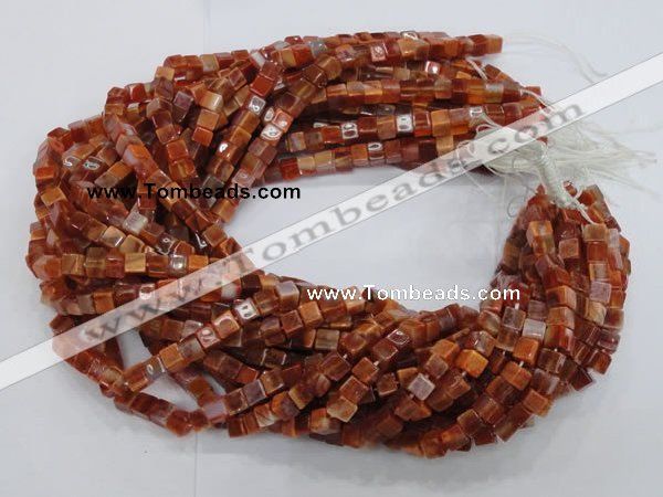 CAG686 15.5 inches 6*6mm cube natural fire agate beads wholesale