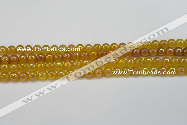 CAG7121 15.5 inches 6mm round AB-color yellow agate gemstone beads