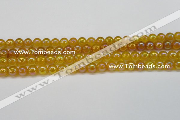 CAG7122 15.5 inches 8mm round AB-color yellow agate gemstone beads
