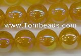 CAG7125 15.5 inches 14mm round AB-color yellow agate gemstone beads