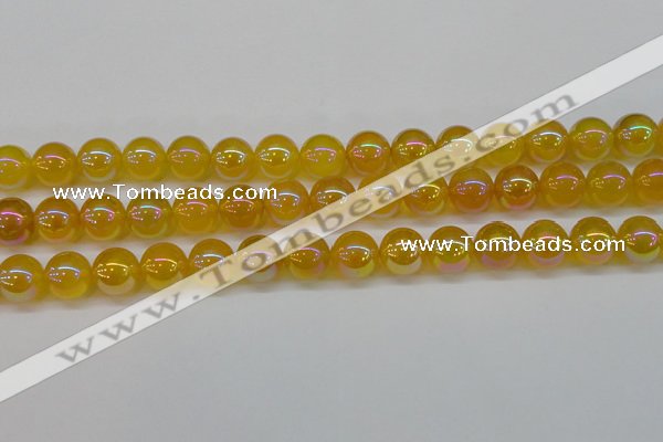 CAG7125 15.5 inches 14mm round AB-color yellow agate gemstone beads