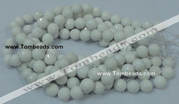 CAG714 15.5 inches 14mm faceted round white agate gemstone beads