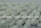 CAG720 15.5 inches 6*8mm faceted rice white agate gemstone beads