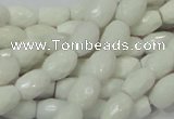 CAG721 15.5 inches 8*10mm faceted rice white agate gemstone beads