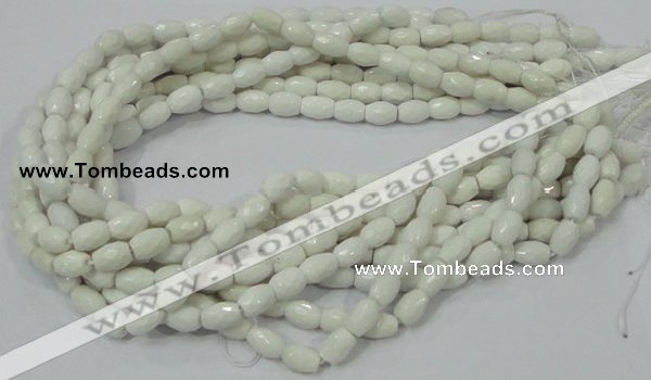 CAG721 15.5 inches 8*10mm faceted rice white agate gemstone beads