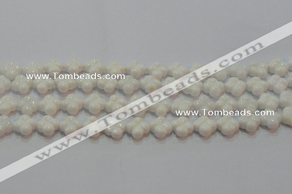 CAG7220 15.5 inches 12*12mm carved flower white agate gemstone beads